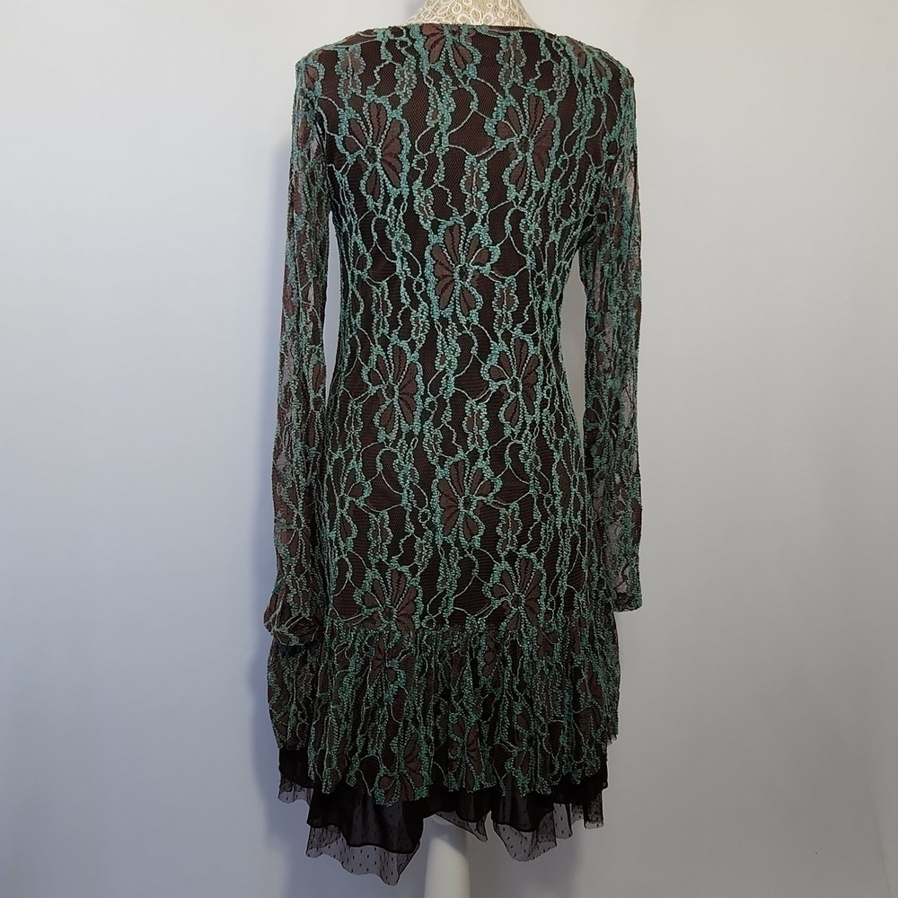 A"reve Anthropologie Womens Brown Turquoise Floral Lace Long Sleeve Lined Mini S - Picture 12 of 16